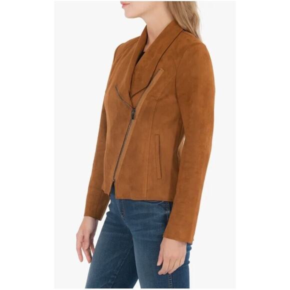 KUT FROM THE KLOTH NEW $89 Carina Faux Suede Drape Moto Jacket Brandy XS - Picture 6 of 7